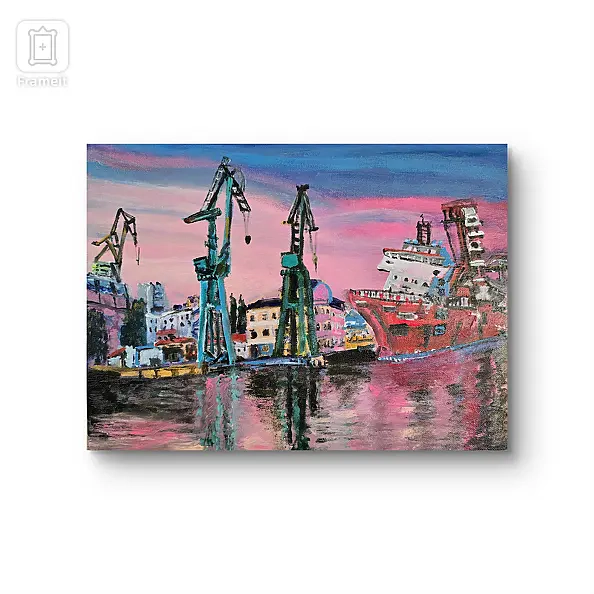 Krystyna Mościszko - Torpedo Station, Gdańsk, 30x40x1cm acrylic on canvas