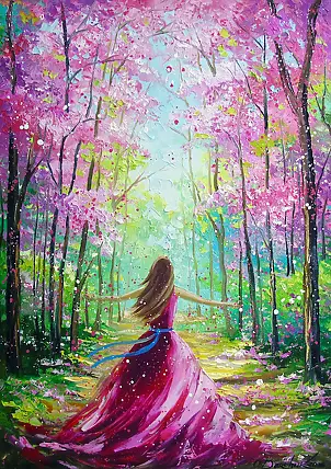 Olha Darchuk, Towards a blooming world with, Obraz olejny - płótno, 50 x 70