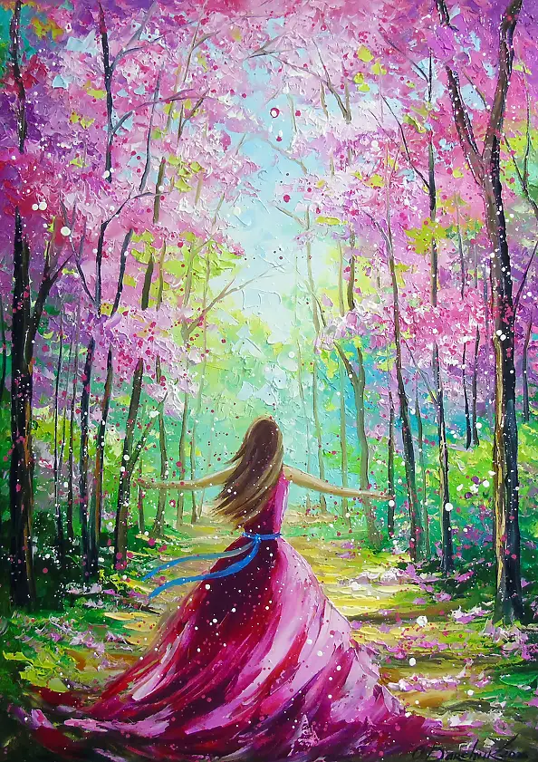 Olha Darchuk, Towards a blooming world with, Obraz olejny - płótno, 50 x 70