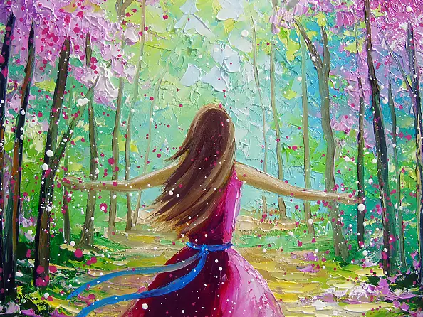 Olha Darchuk, Towards a blooming world with, Obraz olejny - płótno, 50 x 70