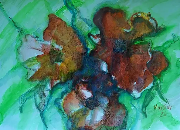 Marzena Salwowska, Trochę sangwiniczne róże/Trawa i kwiat, Akwarele, Inne - , 42 x 30