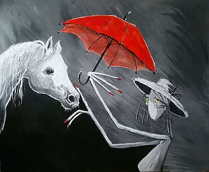   - Trod with a red umbrella