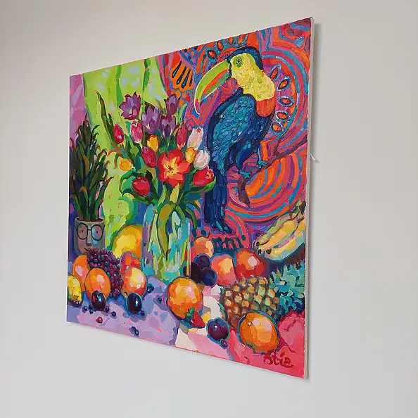 Anastasiia Kurkova, Tropikalny Śpiew, Obraz olejny - płótno, 90 x 90