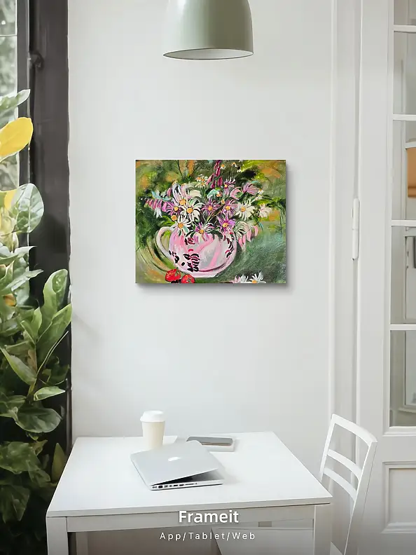 Ewa Mościszko, Truskawkowe lato na plotnie, Obraz akrylowy - płótno, 50 x 40