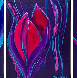 Oksana Chumakova, Painting triptych "Flowers", Acrylic painting - canvas, 72 x 30