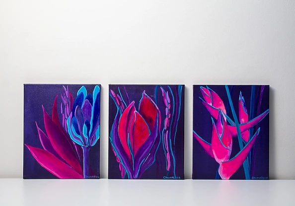 Oksana Chumakova - Painting triptych "Flowers"