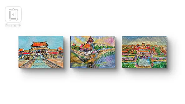 Krystyna Mościszko - Triptych on canvas, 30x40x1 cm, Beijing