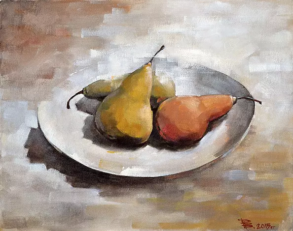 Wiaczesław Rogin - Three ripe pears on a round plate