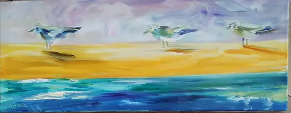 Anna Borcz, Trois mouettes, Peinture à l'huile - toile, 100 x 40