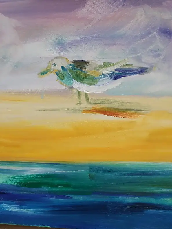 Anna Borcz, Trois mouettes, Peinture à l'huile - toile, 100 x 40