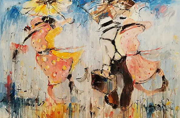 Dariusz Grajek, Tre ombrelli ......., Quadro ad acrilico - tela, 120 x 80