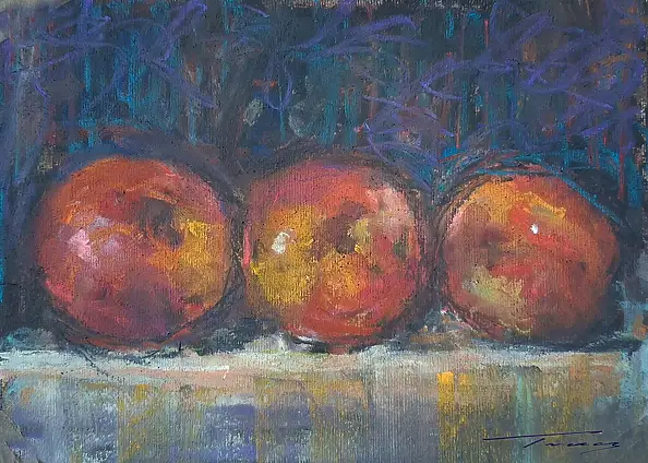 Krzysztof Tracz, Drei Pfirsiche, Pastell - Papier, 22 x 16