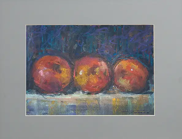 Krzysztof Tracz, Three peaches, Pastel - paper, 22 x 16