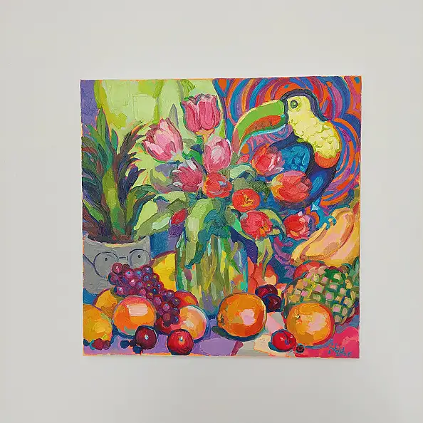 Anastasiia Kurkova, Tukanowy Raj, Obraz olejny - płótno, 40 x 40