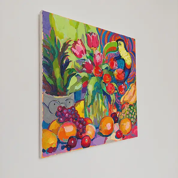 Anastasiia Kurkova, Tukanowy Raj, Obraz olejny - płótno, 40 x 40