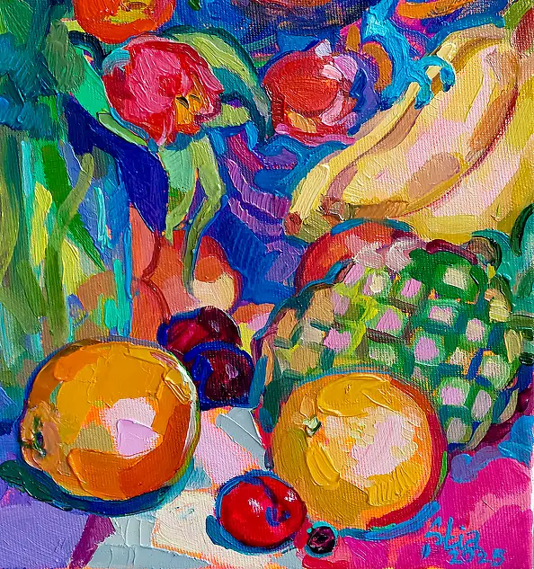 Anastasiia Kurkova, Tukanowy Raj, Obraz olejny - płótno, 40 x 40