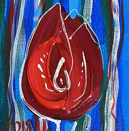 Edward Dwurnik, Tulipan Czerwony, Obraz akrylowy, Obraz olejny - płótno, 13 x 18