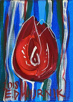 Edward Dwurnik, Red Tulip, Acrylic painting, Oil painting - canvas, 13 x 18