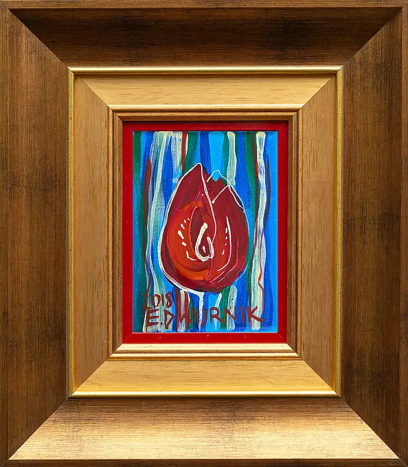Edward Dwurnik, Tulipano rosso, Dipinto acrilico, Quadro a olio - tela, 13 x 18