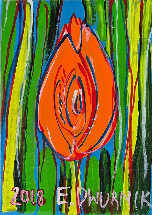 Edward Dwurnik - Tulip (orange) - OIL PAINTING
