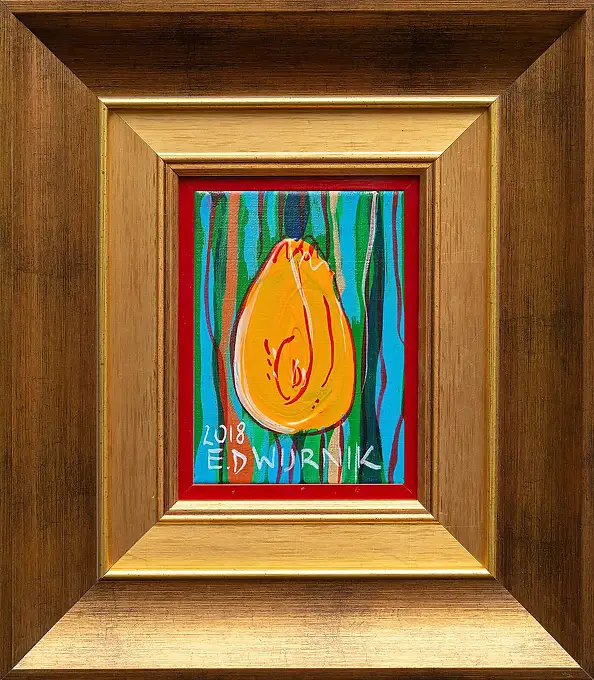 Edward Dwurnik, Tulipan pomarańczowy, Obraz akrylowy, Obraz olejny - płótno, 13 x 18