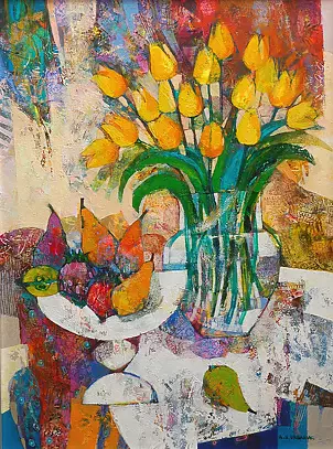 Alicja Słaboń Urbaniak - Tulips and a bowl of fruit
