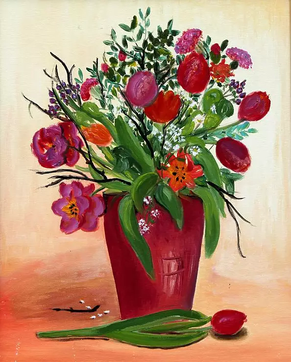 Jadwiga Rudnicka - Tulips in red vase