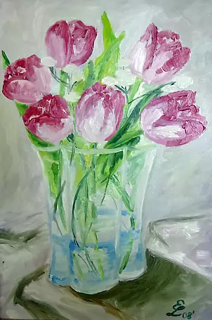   - Tulips in a glass
