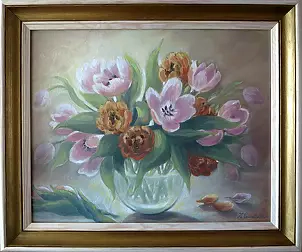 Zofia Świat - Tulips in a glass vase