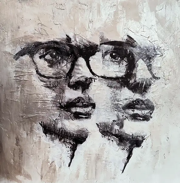 Anna Wojtacha, Ty i Ja, Kolaż, Obraz akrylowy, Techniki mieszane - papier, płótno, 50 x 50