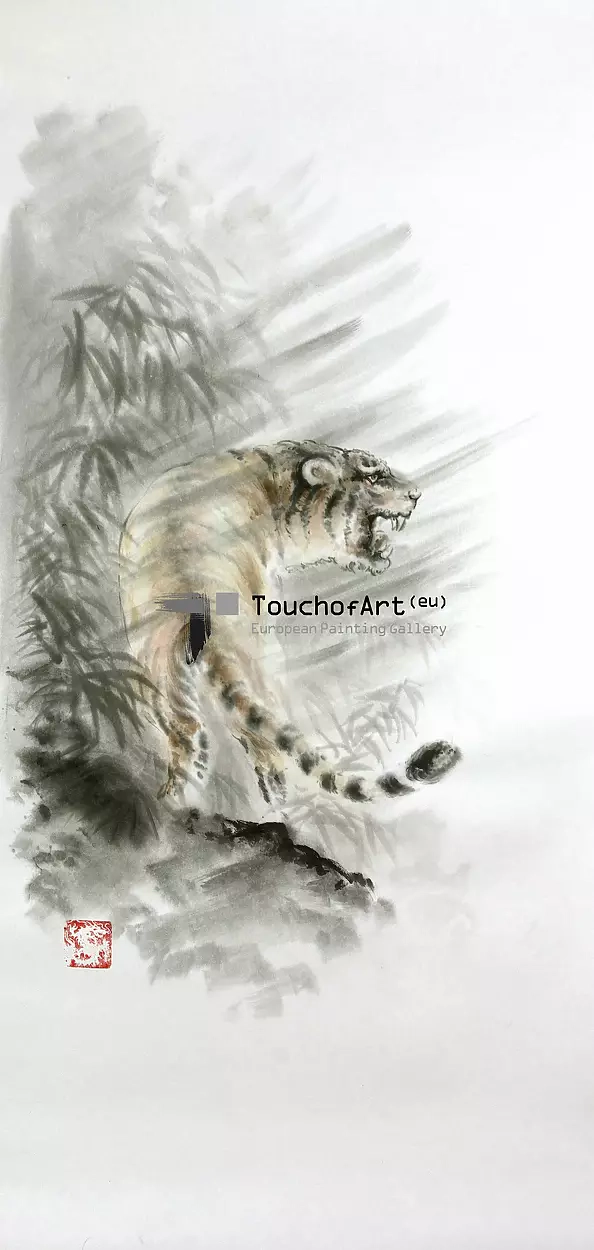 Mariusz Szmerdt - Tiger bamboo art of Japan sum-e watercolor