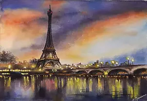 Yana Yeremenko - "UNDER THE SKY OF PARIS", watercolor drawing