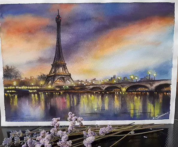Yana Yeremenko - "UNDER THE SKY OF PARIS", watercolor drawing