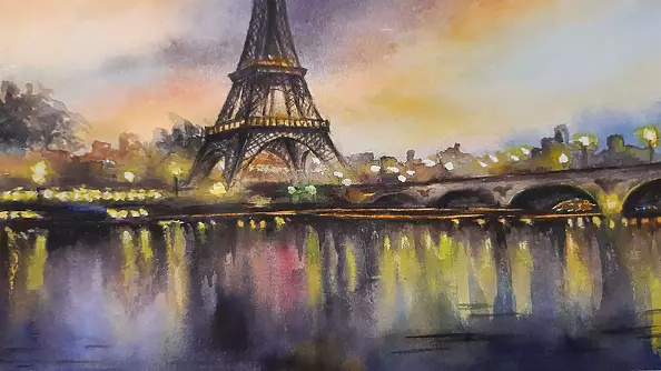 Yana Yeremenko - "UNDER THE SKY OF PARIS", watercolor drawing