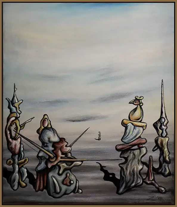 Zbigniew Suwała, At my aunt's name day party, Acrylic painting - canvas, 45 x 60