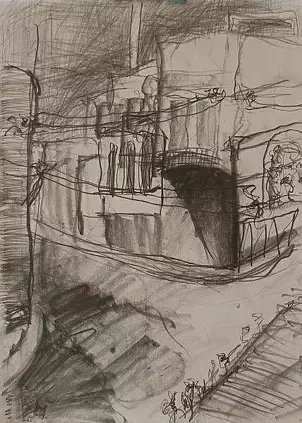 Agnieszka Kurlenda - Uliczka maltańska1 rysunek ołówkiem