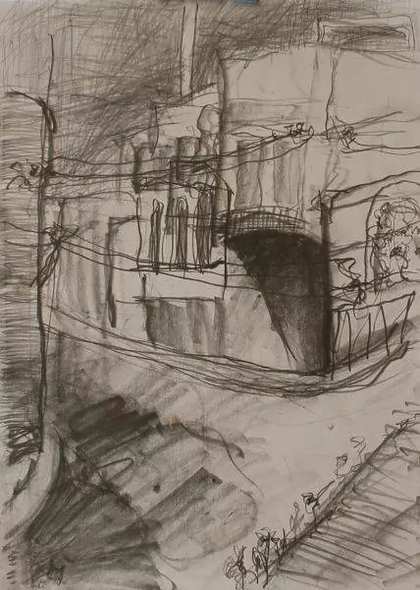 Agnieszka Kurlenda - Uliczka maltańska1 rysunek ołówkiem