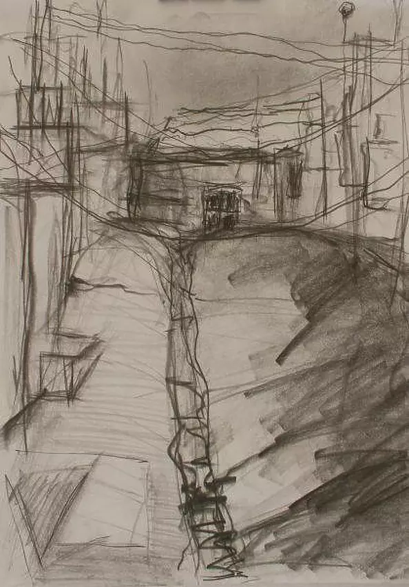 Agnieszka Kurlenda - Uliczka maltańska2 rysunek ołówkiem