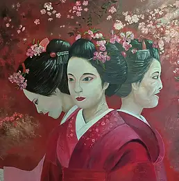 Monika Muszyńska, Мимолетность сакуры, Масляная картина - холст, 120 x 80