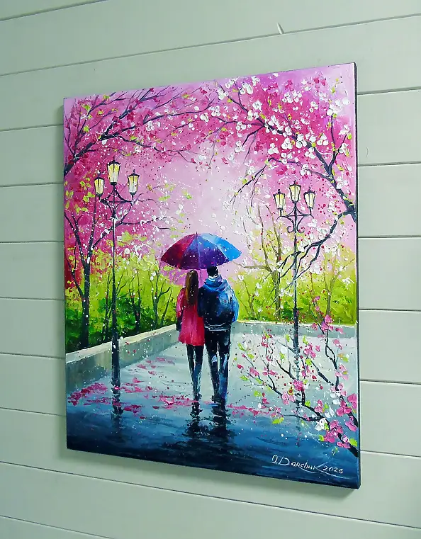 Olha Darchuk, Under the Umbrella of Spring, Obraz olejny - płótno, 50 x 60