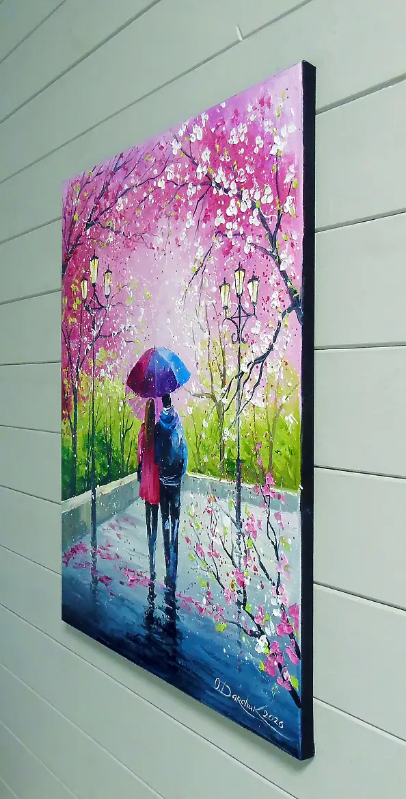 Olha Darchuk, Under the Umbrella of Spring, Obraz olejny - płótno, 50 x 60