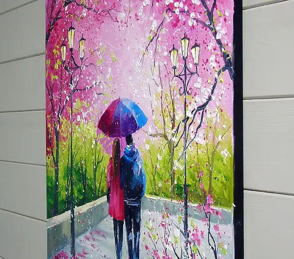 Olha Darchuk, Under the Umbrella of Spring, Obraz olejny - płótno, 50 x 60