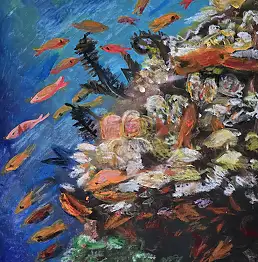 Krystyna Mościszko, Underwater, Acrylic painting - canvas, 40 x 40