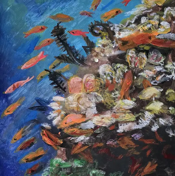 Krystyna Mościszko, Underwater, Obraz akrylowy - płótno, 40 x 40