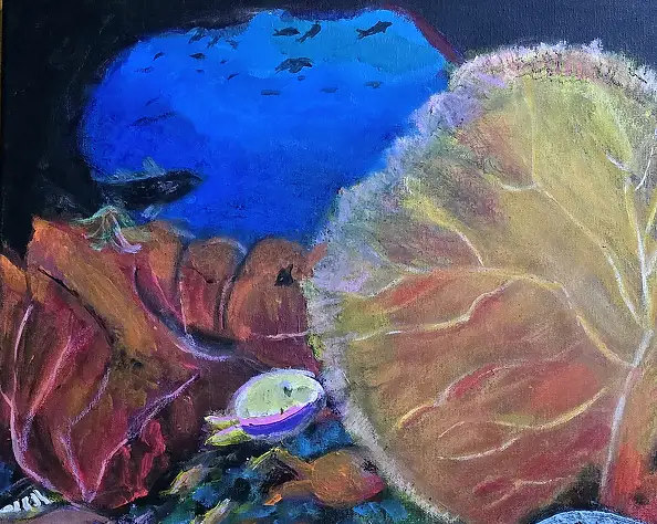 Krystyna Mościszko, Coraux sous-marins, 50 x 40 x 1 cm, Peinture acrylique - toile, 50 x 40