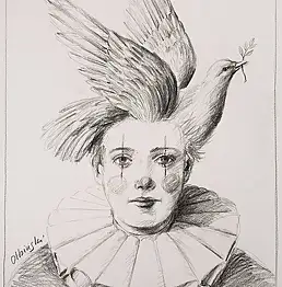 Rafał Olbiński, Update Persuasion, rok 1998, Kredka, Ołówek - papier, 50 x 65
