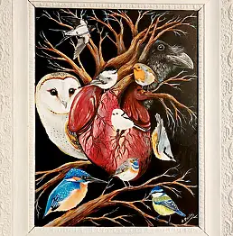 Agnieszka Mantaj, Geflügeltes Herz, Acrylgemälde - Platte, 40 x 50