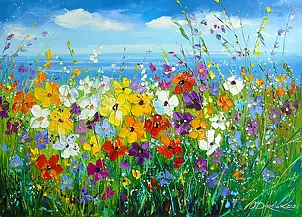 Olha Darchuk, Vibrant Wildflower Meadow, Oil painting - canvas, 70 x 50