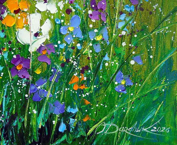 Olha Darchuk, Vibrant Wildflower Meadow, Oil painting - canvas, 70 x 50