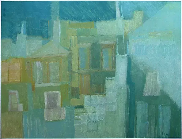 Anna Sąsiadek - Vieste | Oil on board | 90 × 70 cm | Metal frame silver